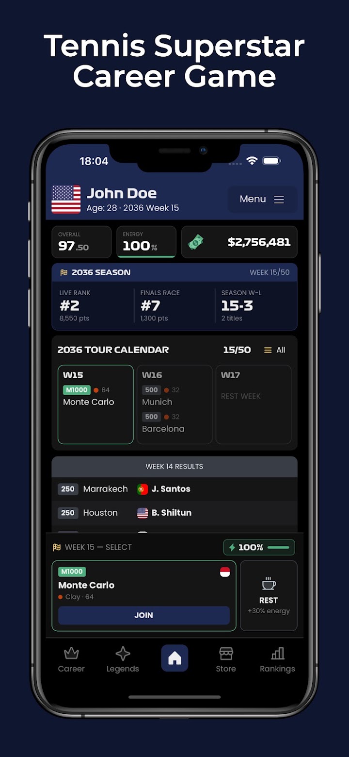 Tennis Superstar Career 2026 screenshot