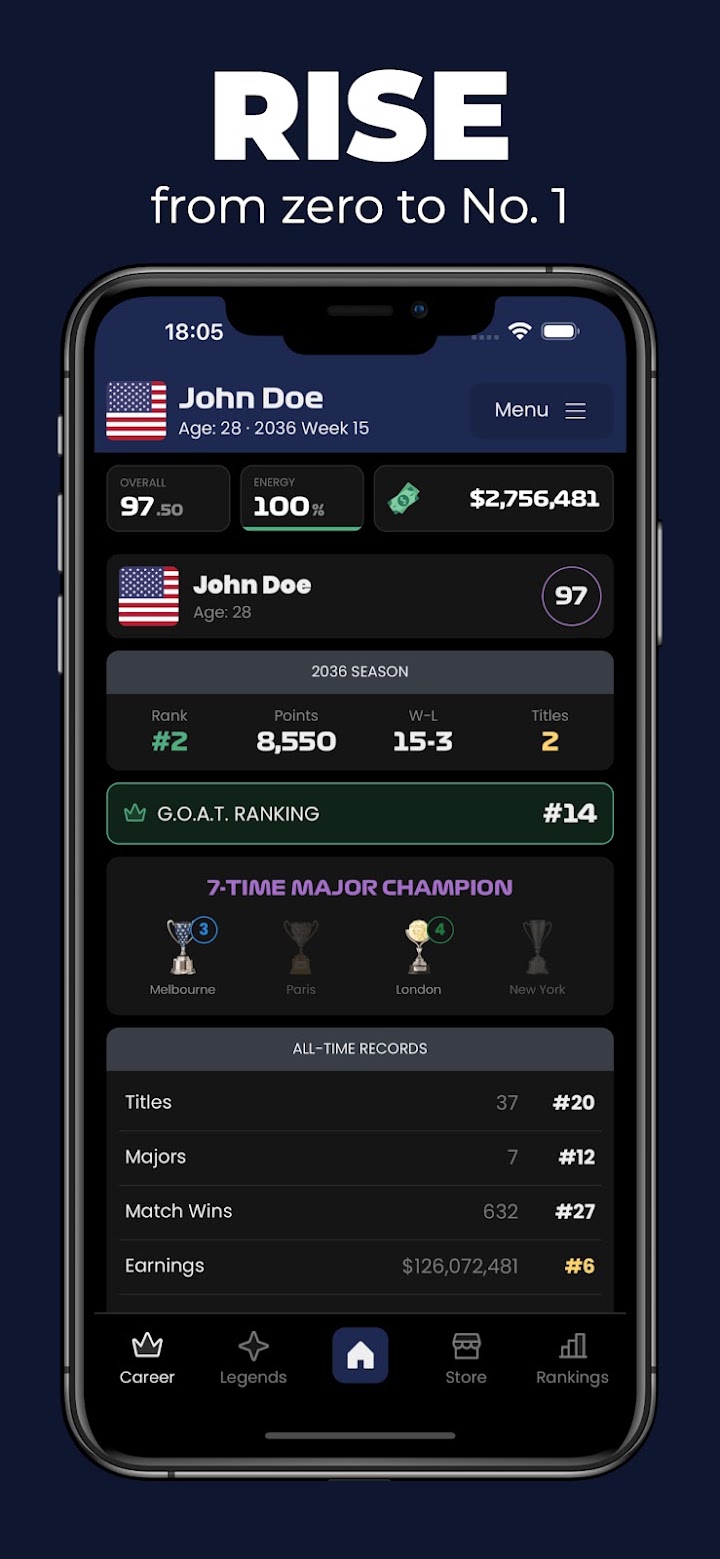 Tennis Superstar Career 2026 screenshot